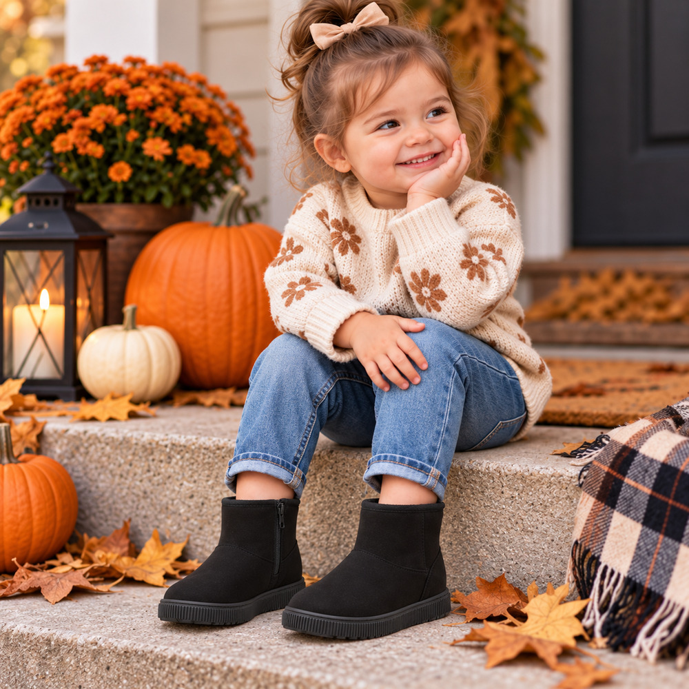 Toddler Girls Size 11C Black Ankle Boots Winter Cozy Side Zip Cat & Jack Arlo